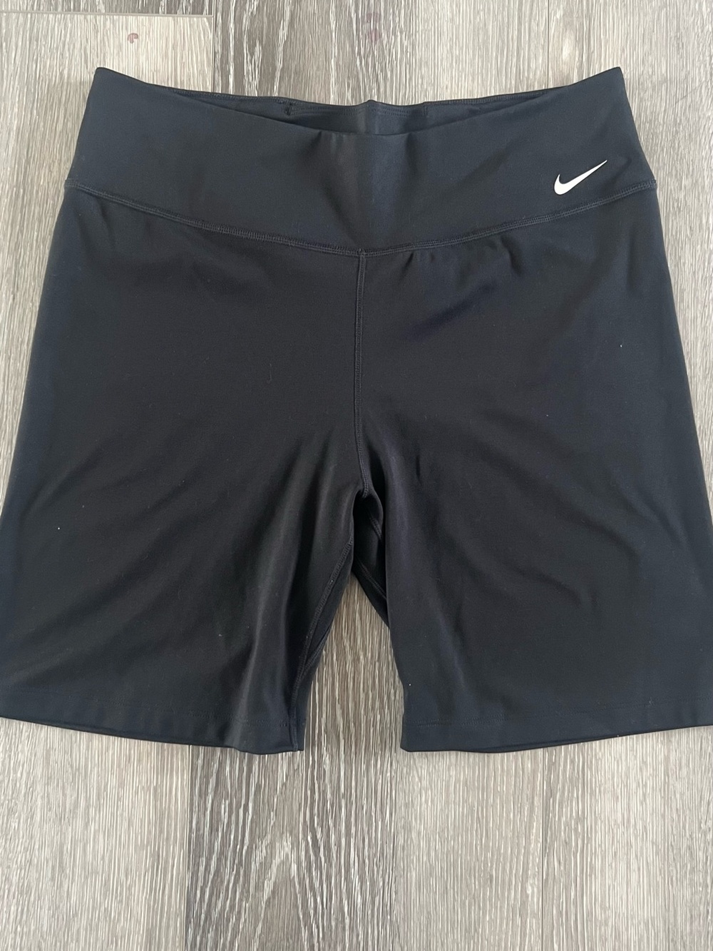 Nike Black Mid-Rise Bike Shorts with White Swoosh